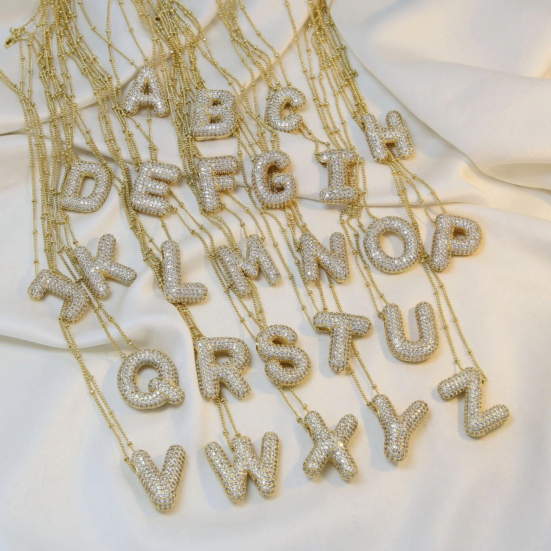 Wholesale Popular Brass Zircon Bubble Feeling Balloon Letter Pendant 26 Letter Necklace