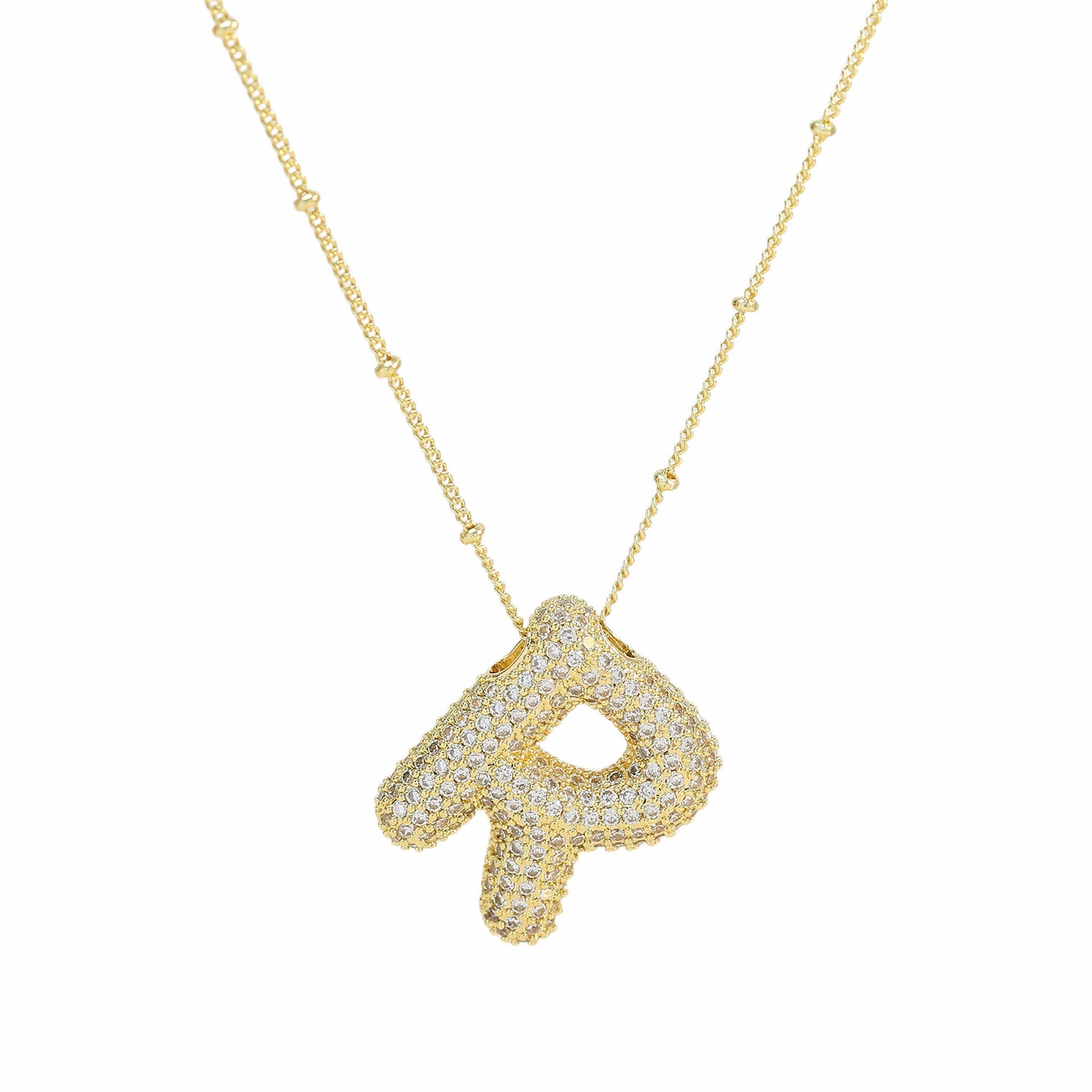 Wholesale Popular Brass Zircon Bubble Feeling Balloon Letter Pendant 26 Letter Necklace