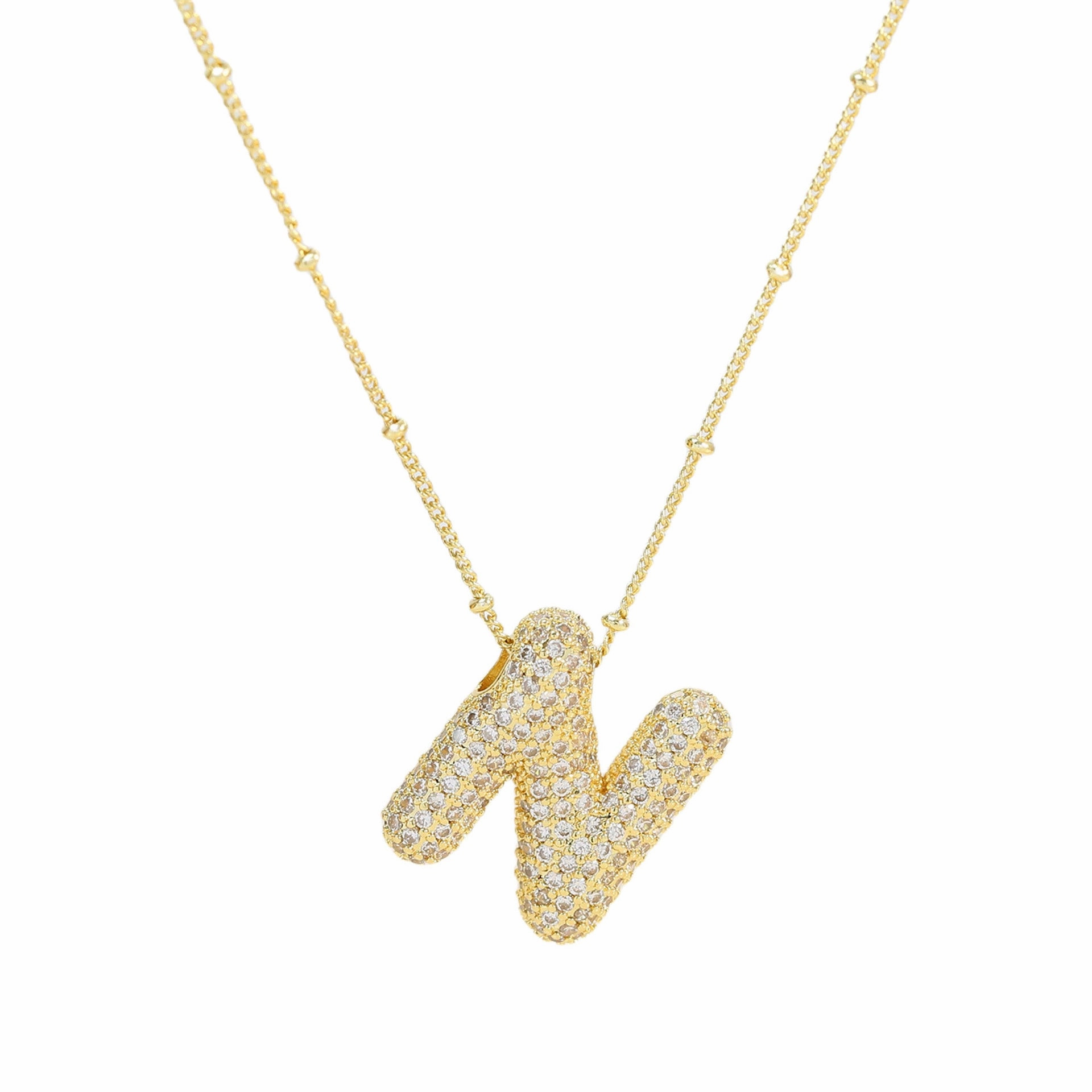 Wholesale Popular Brass Zircon Bubble Feeling Balloon Letter Pendant 26 Letter Necklace