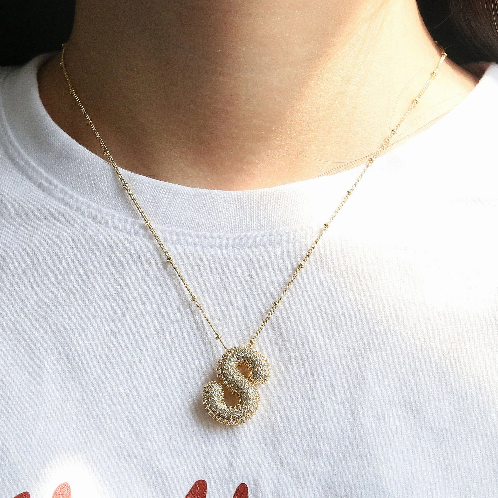 Wholesale Popular Brass Zircon Bubble Feeling Balloon Letter Pendant 26 Letter Necklace