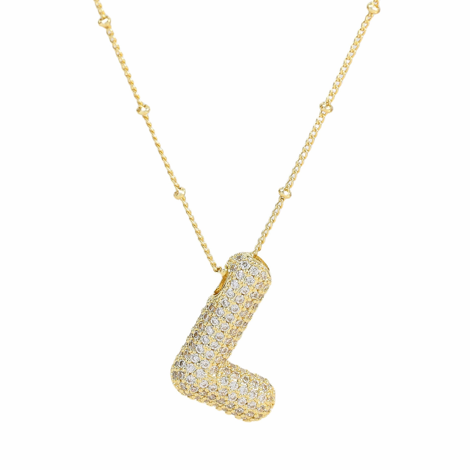 Wholesale Popular Brass Zircon Bubble Feeling Balloon Letter Pendant 26 Letter Necklace