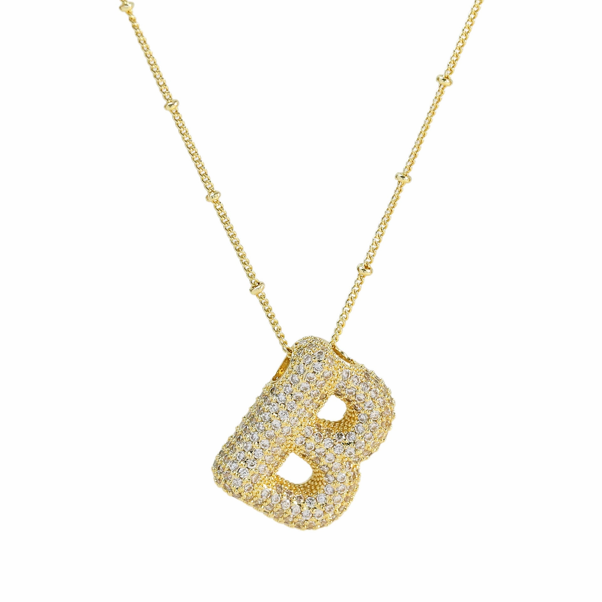 Wholesale Popular Brass Zircon Bubble Feeling Balloon Letter Pendant 26 Letter Necklace