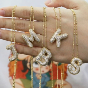 Wholesale Popular Brass Zircon Bubble Feeling Balloon Letter Pendant 26 Letter Necklace