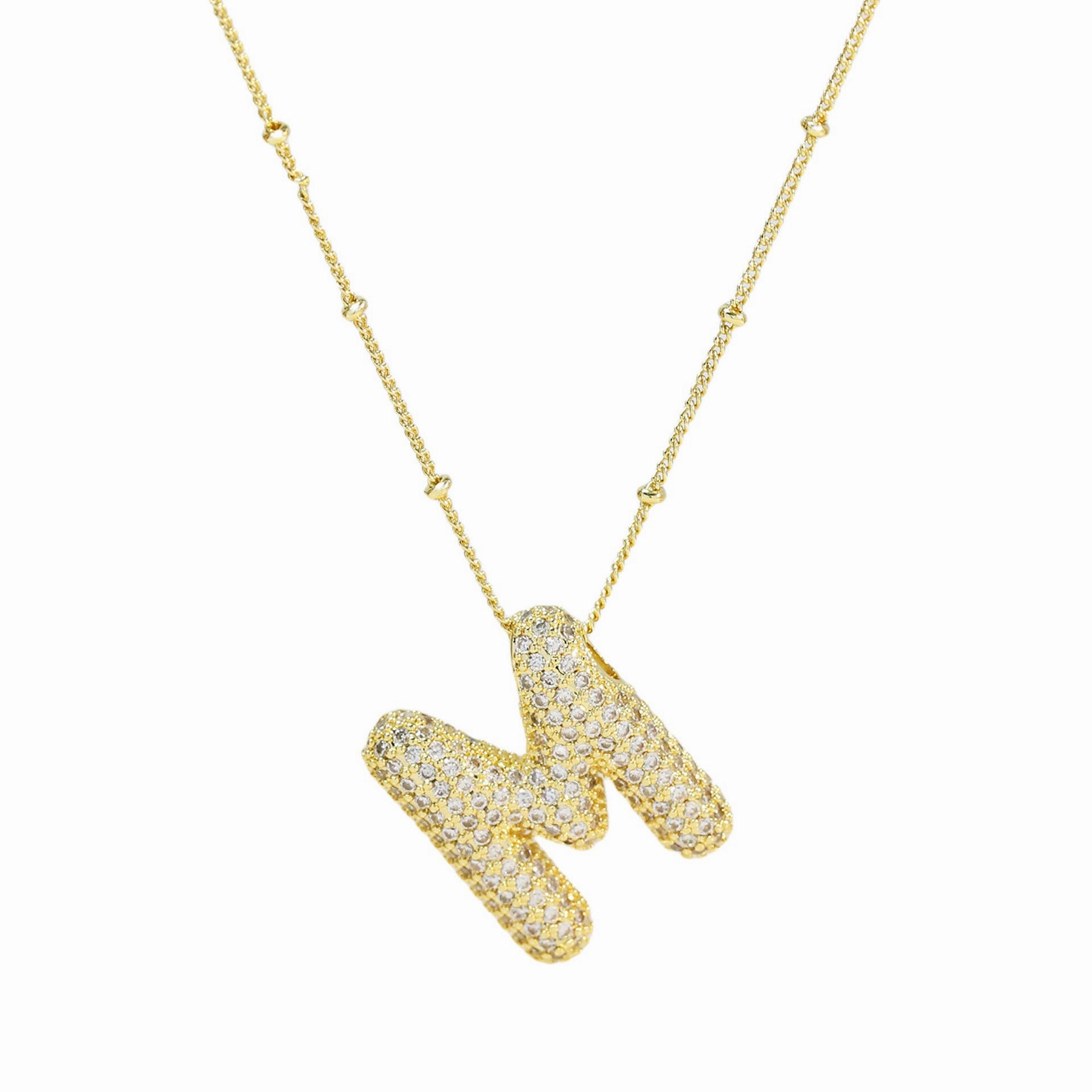 Wholesale Popular Brass Zircon Bubble Feeling Balloon Letter Pendant 26 Letter Necklace
