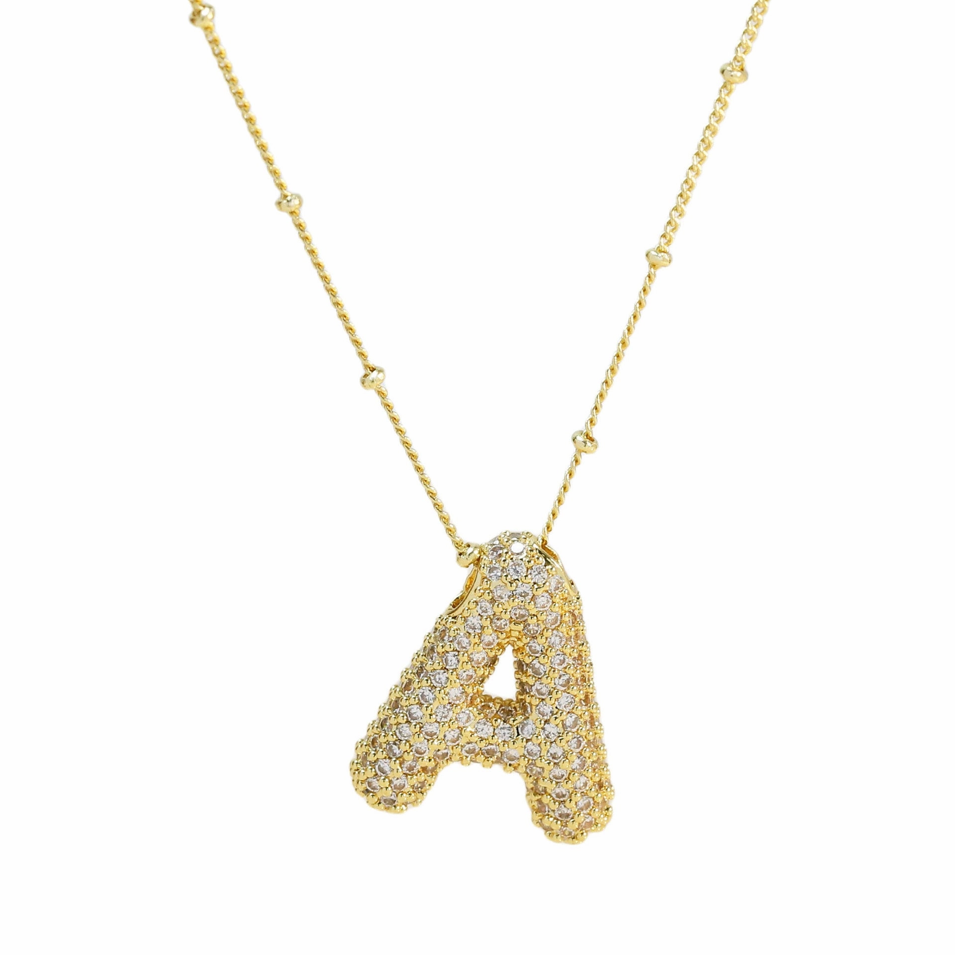 Wholesale Popular Brass Zircon Bubble Feeling Balloon Letter Pendant 26 Letter Necklace