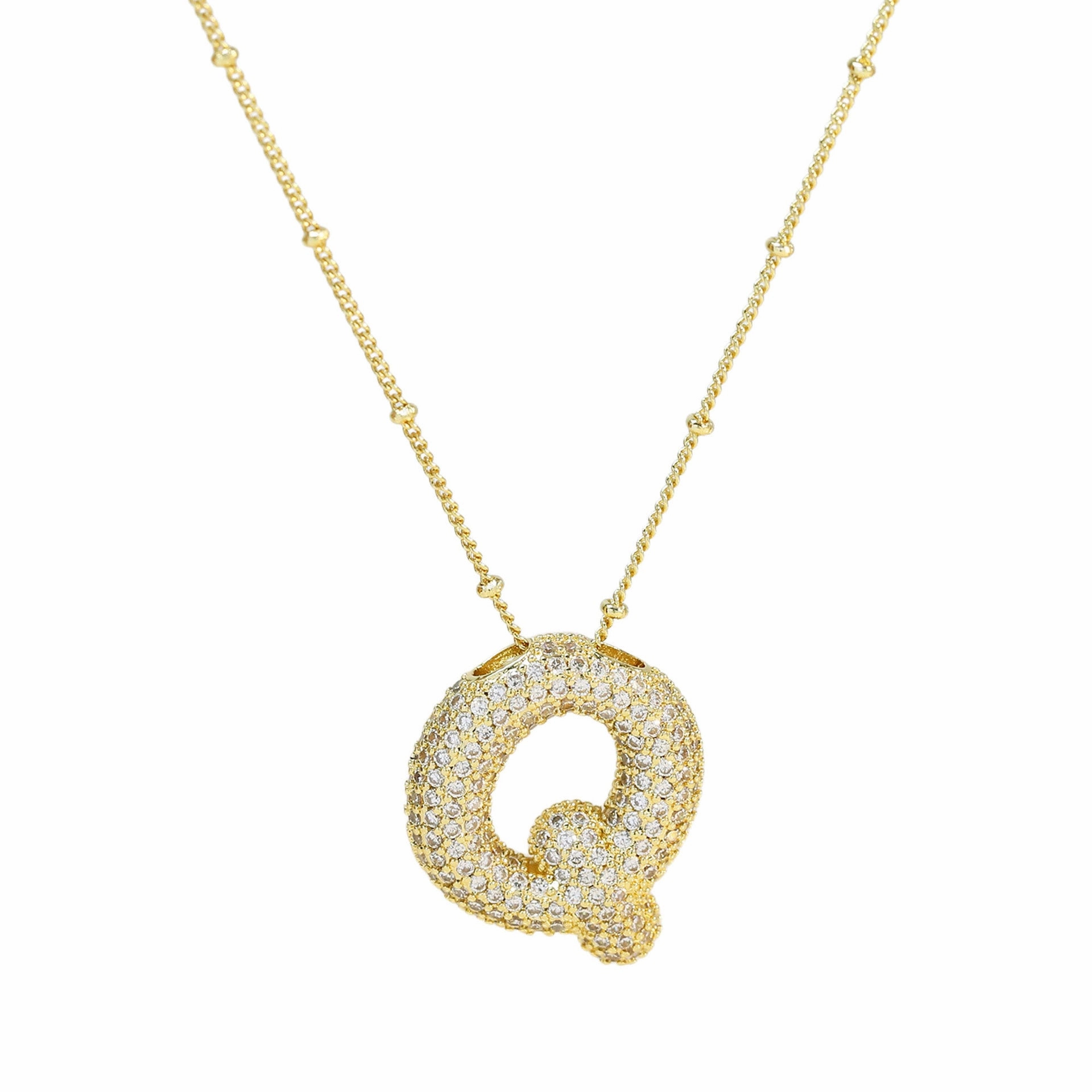Wholesale Popular Brass Zircon Bubble Feeling Balloon Letter Pendant 26 Letter Necklace