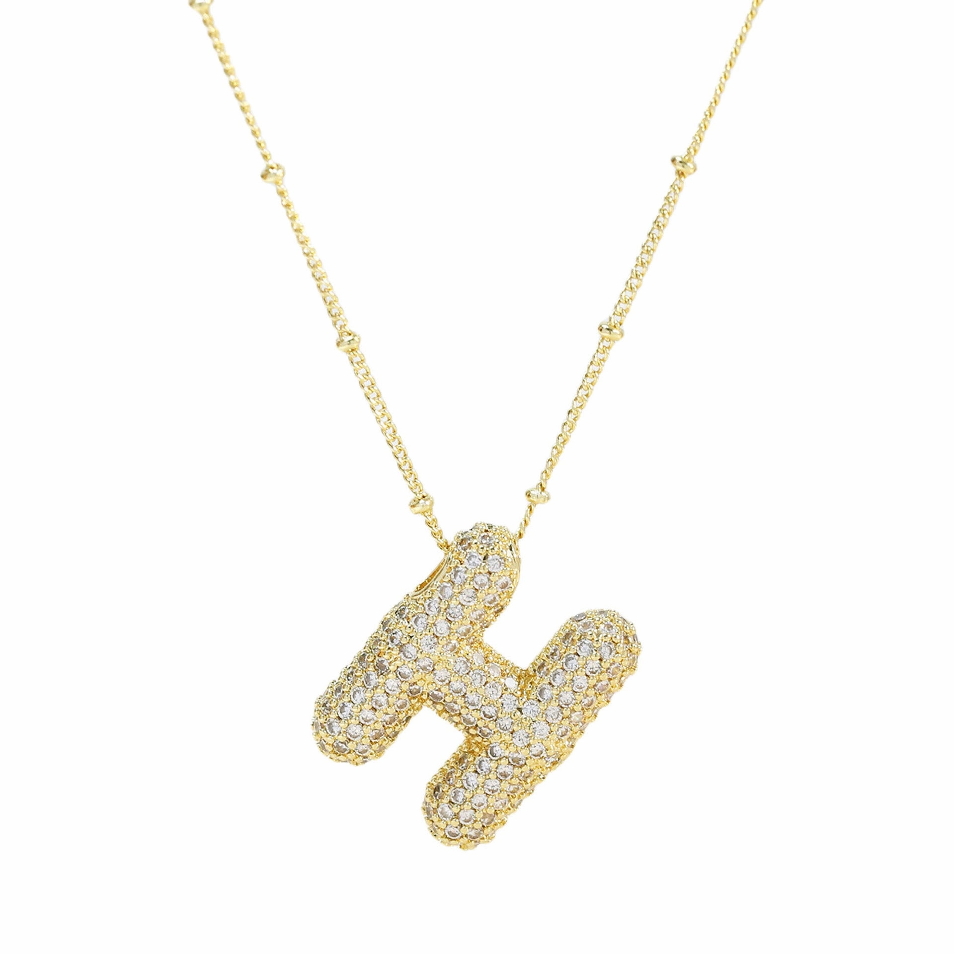 Wholesale Popular Brass Zircon Bubble Feeling Balloon Letter Pendant 26 Letter Necklace