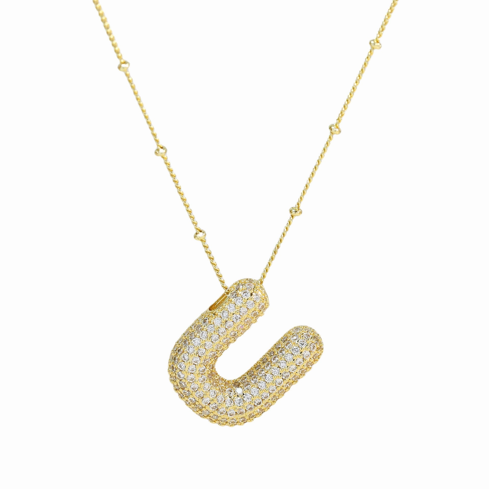 Wholesale Popular Brass Zircon Bubble Feeling Balloon Letter Pendant 26 Letter Necklace