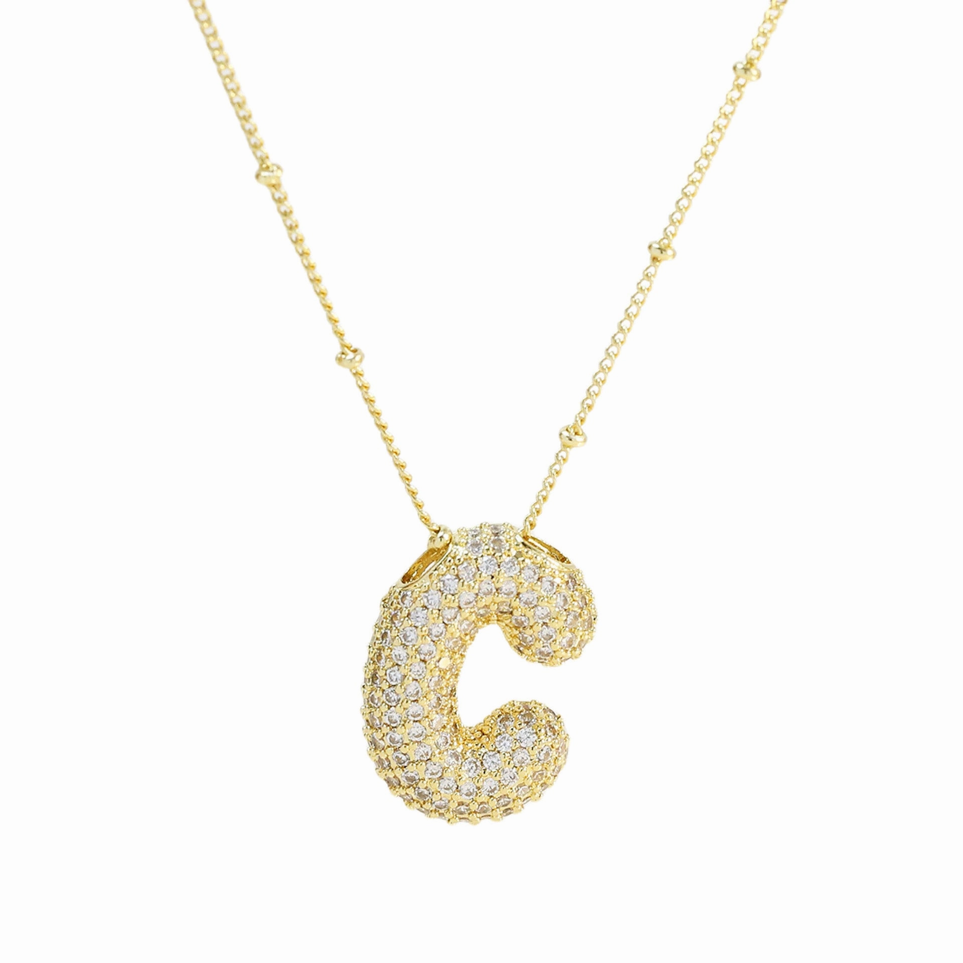 Wholesale Popular Brass Zircon Bubble Feeling Balloon Letter Pendant 26 Letter Necklace