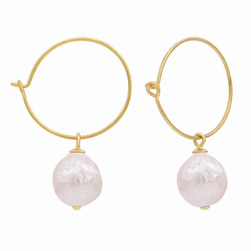 Wholesale Popular Circle Earrings for Women S925 Silver Baroque Pearl Geometric Ring Ear Buckle Earrings