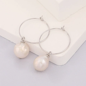 Wholesale Popular Circle Earrings for Women S925 Silver Baroque Pearl Geometric Ring Ear Buckle Earrings