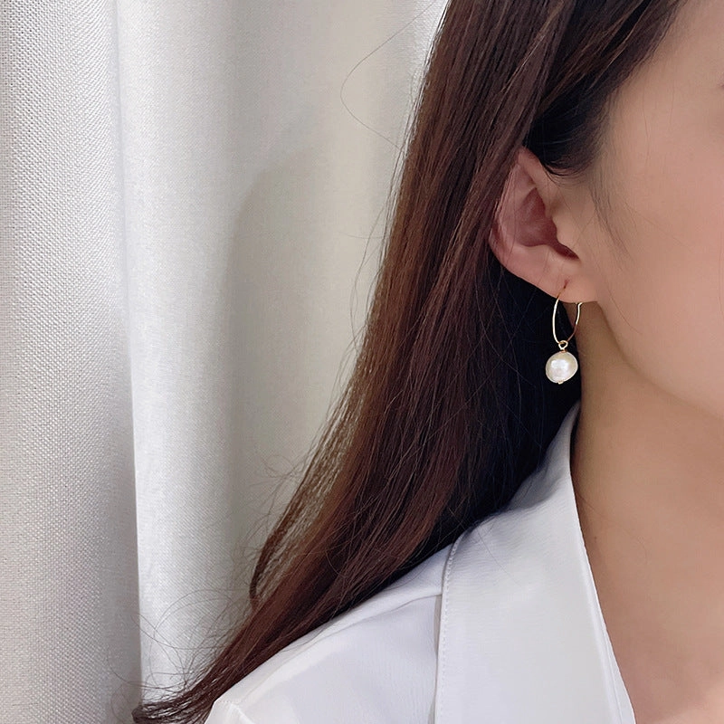 Wholesale Popular Circle Earrings for Women S925 Silver Baroque Pearl Geometric Ring Ear Buckle Earrings