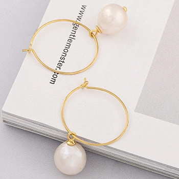 Wholesale Popular Circle Earrings for Women S925 Silver Baroque Pearl Geometric Ring Ear Buckle Earrings