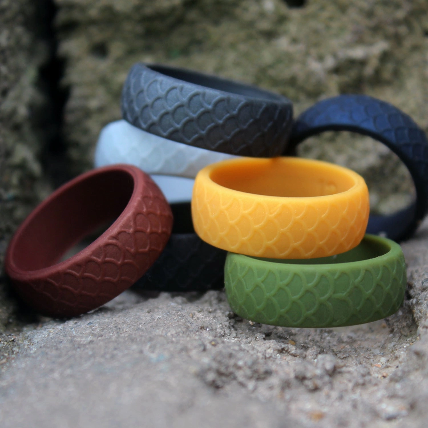 Wholesale popular fish scale pattern silicone ring men's outdoor sports silicone ring