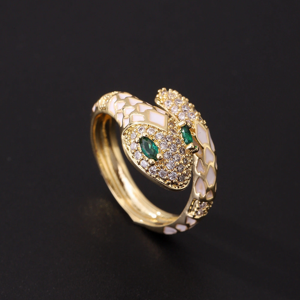 Wholesale Popular Gold-plated Retro Green-eyed Snake-shaped Open Light Luxury Ring