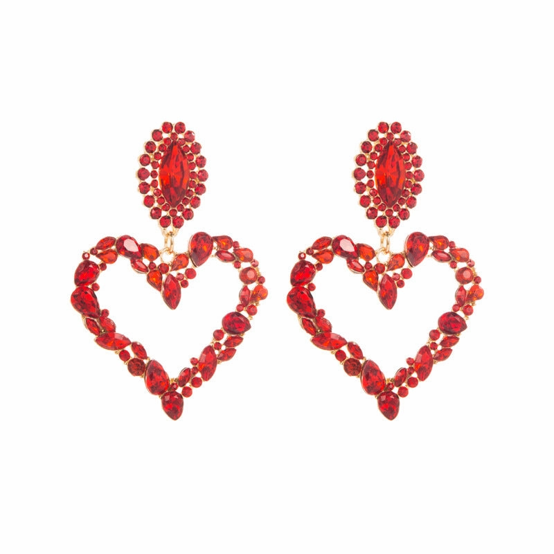 Wholesale Popular Heart-shaped Alloy Inlaid with Colored Diamonds Retro Temperament Exaggerated Super Shiny Full Diamond Earrings