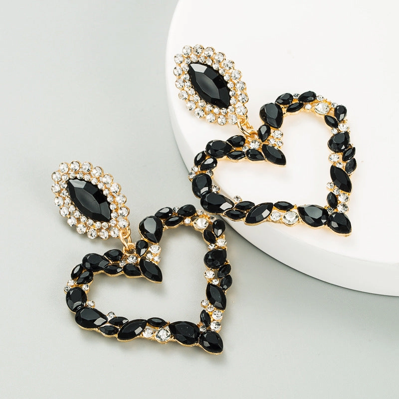 Wholesale Popular Heart-shaped Alloy Inlaid with Colored Diamonds Retro Temperament Exaggerated Super Shiny Full Diamond Earrings