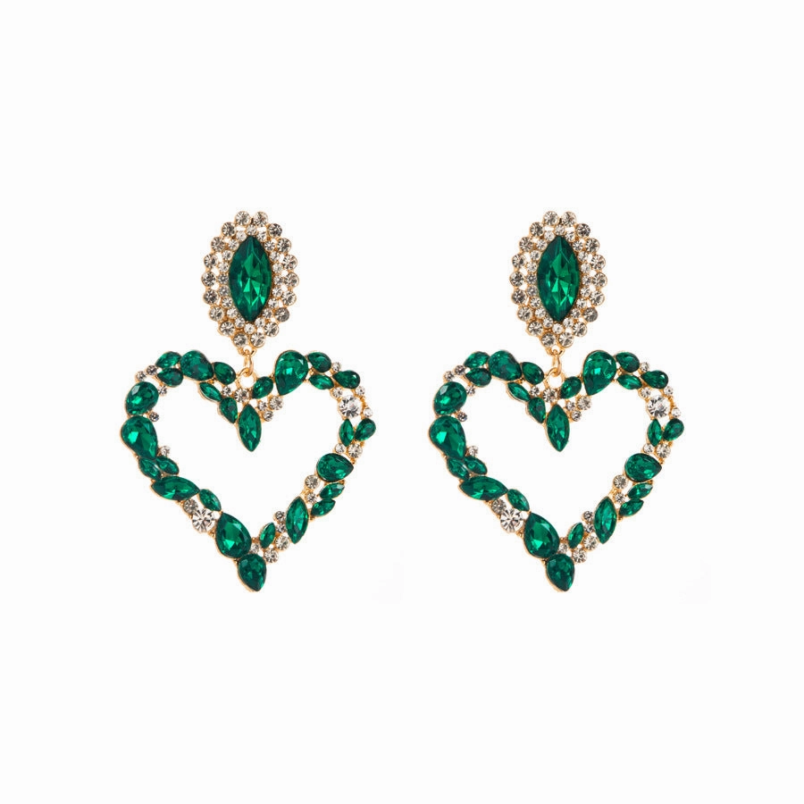 Wholesale Popular Heart-shaped Alloy Inlaid with Colored Diamonds Retro Temperament Exaggerated Super Shiny Full Diamond Earrings
