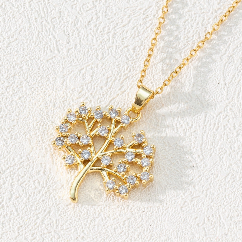 Wholesale Popular Round Hollow Tree of Life 18K Gold Plated Zircon Clavicle Chain