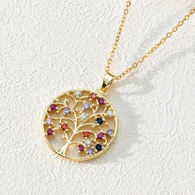 Wholesale Popular Round Hollow Tree of Life 18K Gold Plated Zircon Clavicle Chain