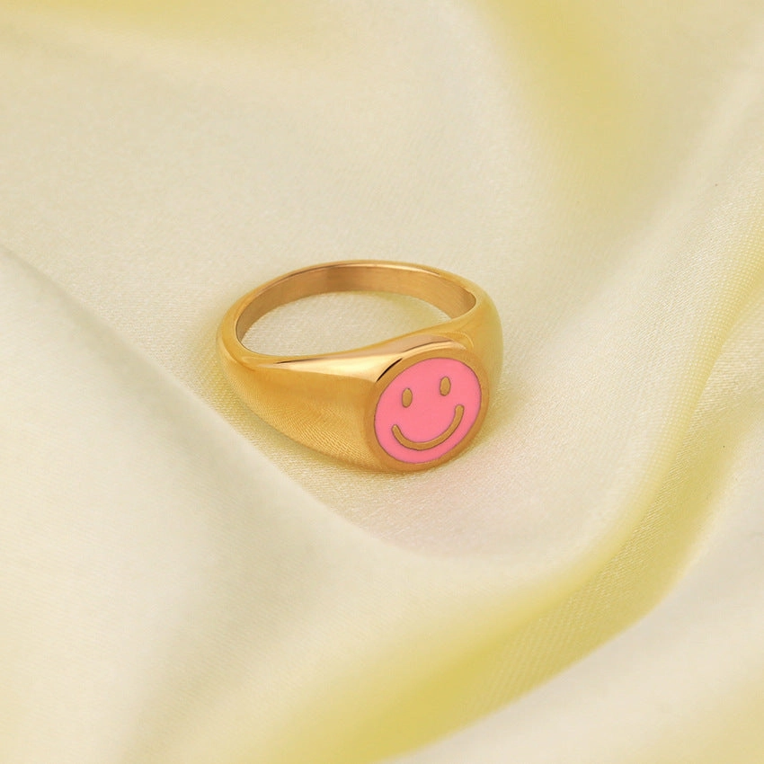 Wholesale Popular Smiley Face Emoticon Ring Titanium Steel Ring