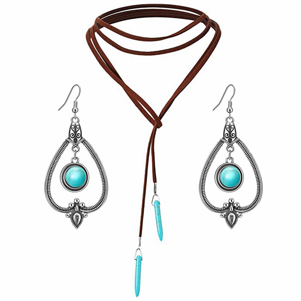 Wholesale Popular Vintage Pearl Pendant, Bohemian Ethnic Jewelry, Turquoise Necklace Earring Set
