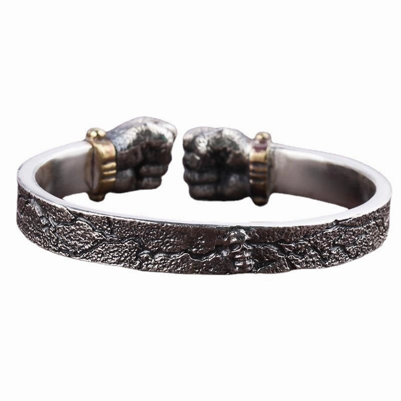 Wholesale powerful holding Silver Bracelet  personality retro solid Open Fist Power boxing bracelet