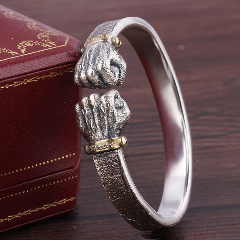 Wholesale powerful holding Silver Bracelet  personality retro solid Open Fist Power boxing bracelet