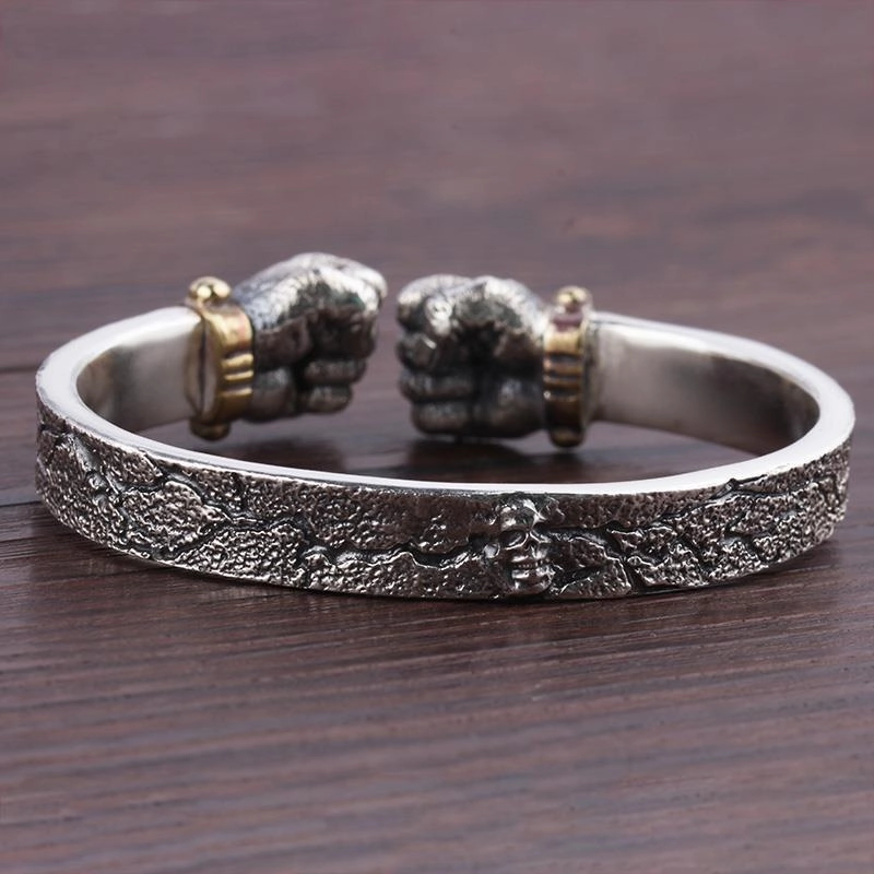 Wholesale powerful holding Silver Bracelet  personality retro solid Open Fist Power boxing bracelet