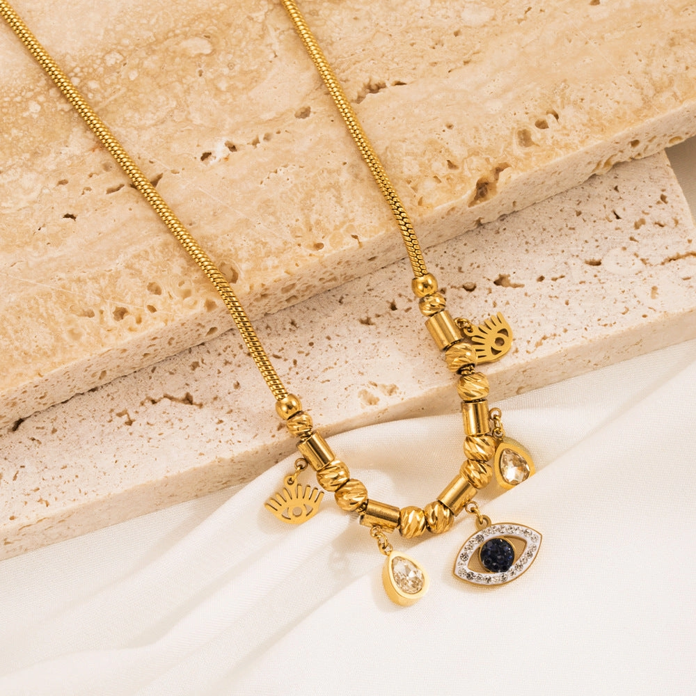 Wholesale Premium Stainless Steel Devil's Eye with Water Drop Diamond Clavicle Chain Trend Titanium Steel Necklace