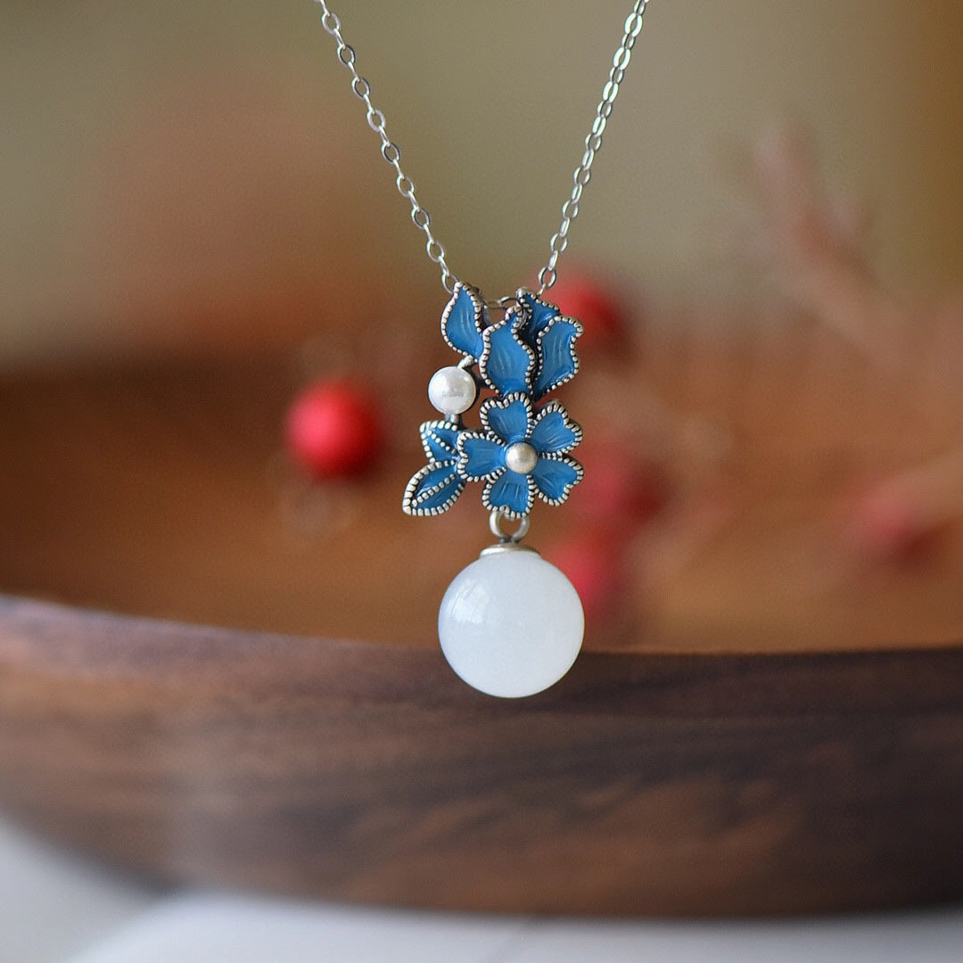 Wholesale Preserved Flower Flower Imitation Natural Hetian Jade Necklaces Set