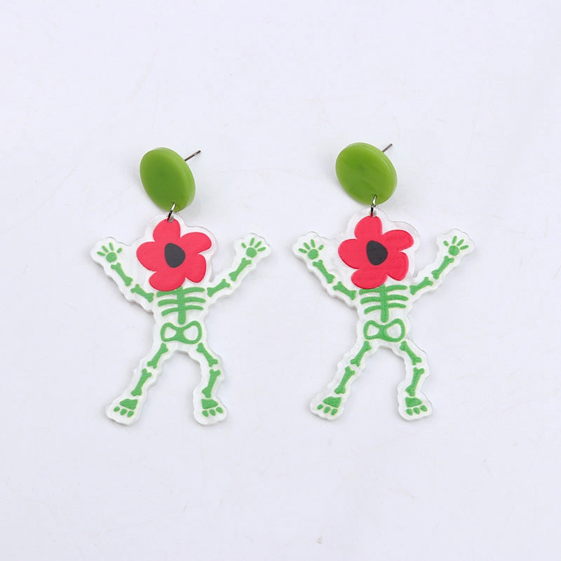 Wholesale Pumpkin Skeleton Flowers Acrylic Earrings