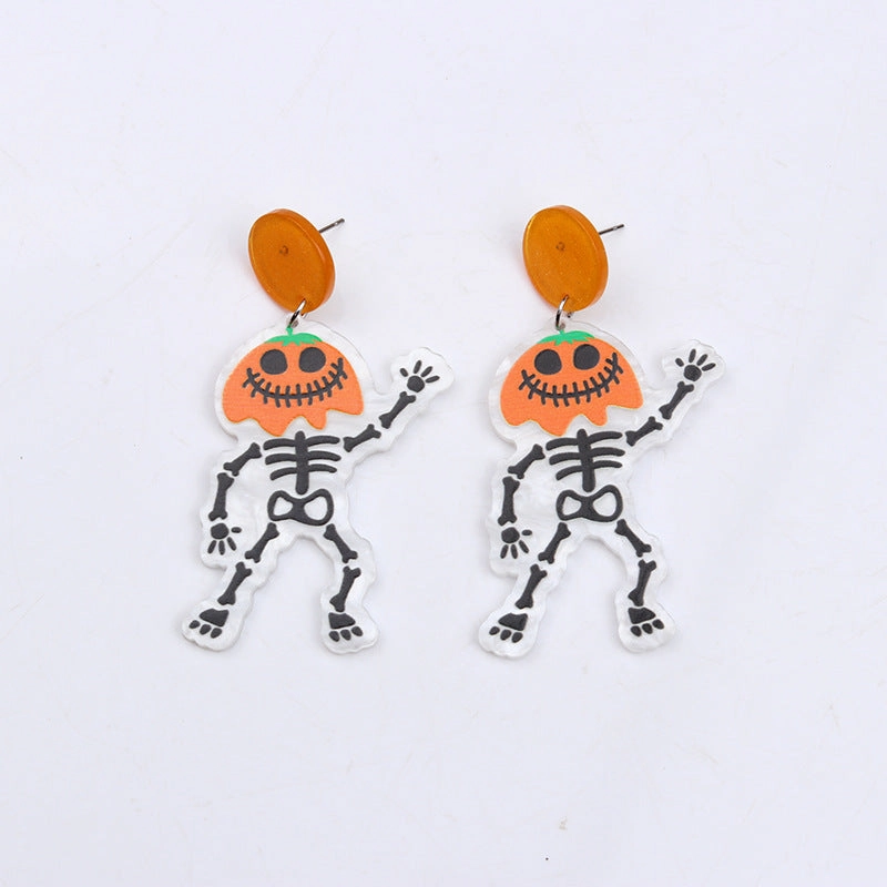 Wholesale Pumpkin Skeleton Flowers Acrylic Earrings