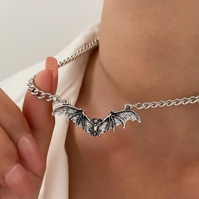 Wholesale Punk Black Bat Halloween Exaggerated Hip-Hop Necklace