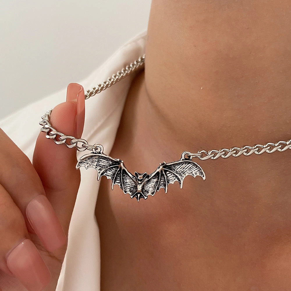 Wholesale Punk Black Bat Halloween Exaggerated Hip-Hop Necklace