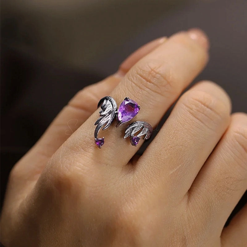 Wholesale Punk Dark Ghost Fire Purple Vesarite Diamond Fashion Opening Ring