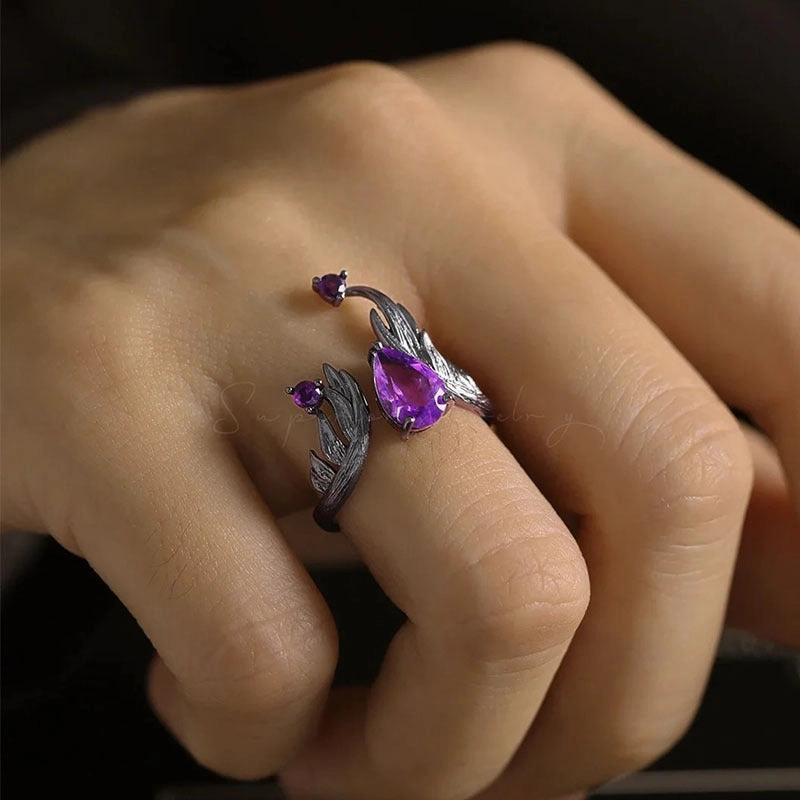 Wholesale Punk Dark Ghost Fire Purple Vesarite Diamond Fashion Opening Ring