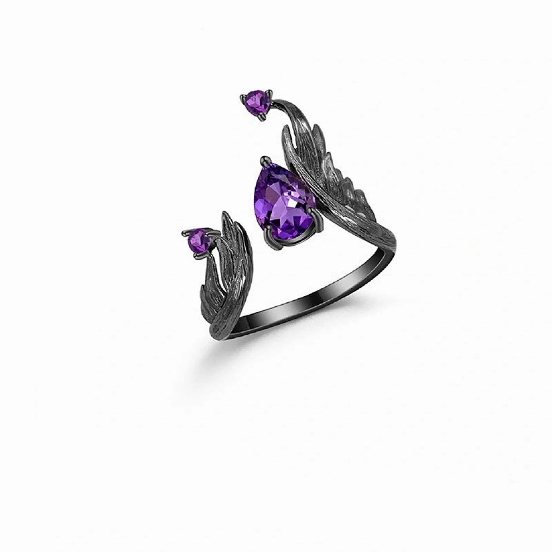 Wholesale Punk Dark Ghost Fire Purple Vesarite Diamond Fashion Opening Ring