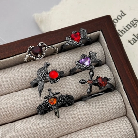 Wholesale Punk dark personality red diamond open stacking ring for men