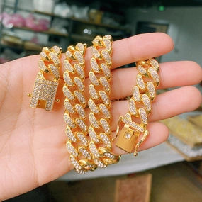 Wholesale Punk Fashion Men's Hip-Hop Style Full Diamond Men's Alloy Cuban Necklace