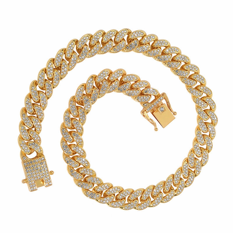 Wholesale Punk Fashion Men's Hip-Hop Style Full Diamond Men's Alloy Cuban Necklace