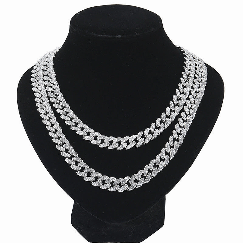 Wholesale Punk Fashion Men's Hip-Hop Style Full Diamond Men's Alloy Cuban Necklace