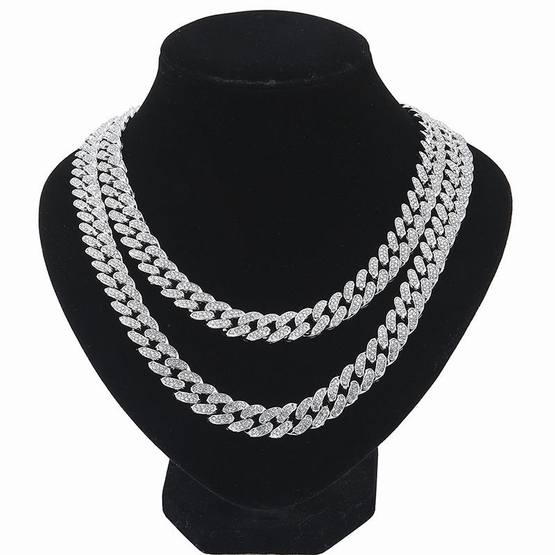 Wholesale Punk Fashion Men's Hip-Hop Style Full Diamond Men's Alloy Cuban Necklace
