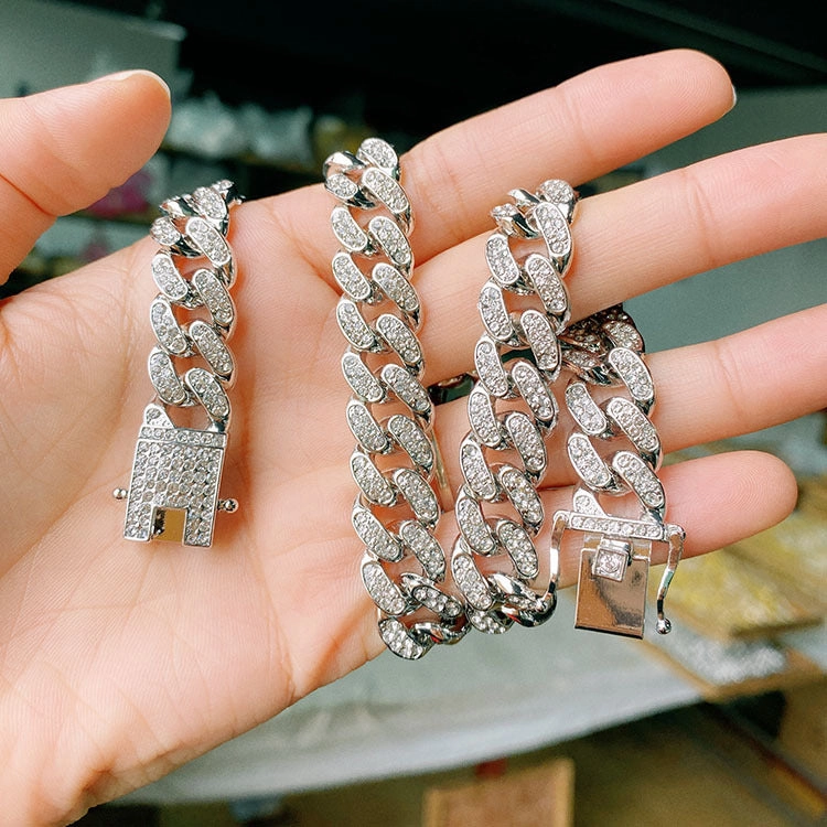 Wholesale Punk Fashion Men's Hip-Hop Style Full Diamond Men's Alloy Cuban Necklace