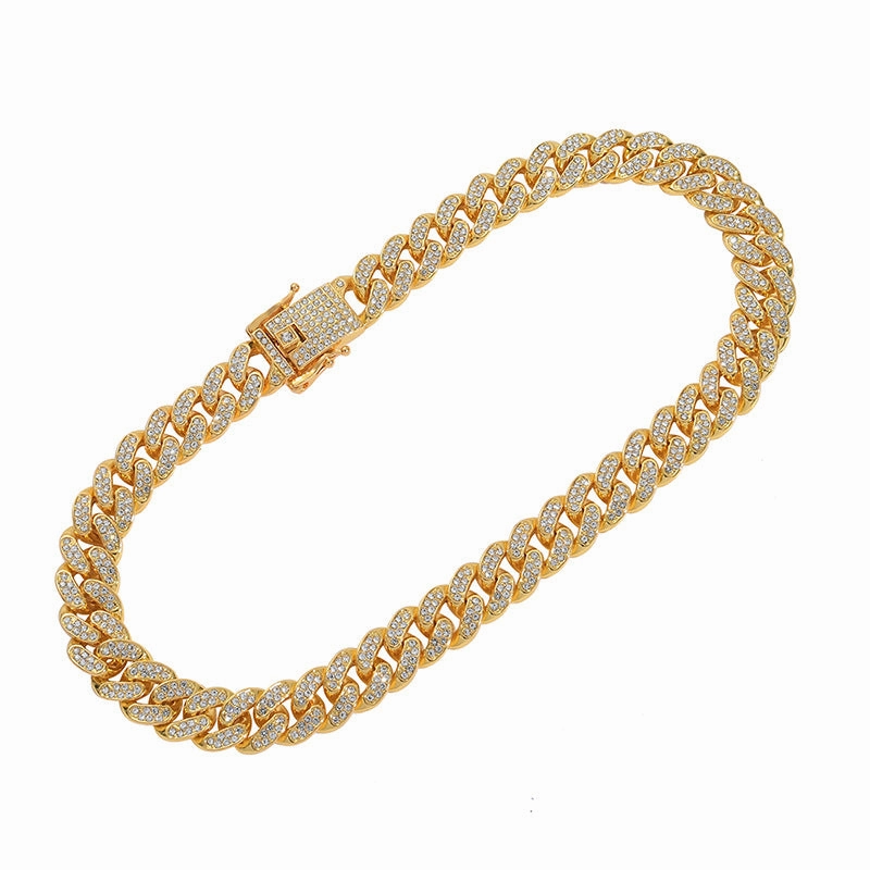 Wholesale Punk Fashion Men's Hip-Hop Style Full Diamond Men's Alloy Cuban Necklace