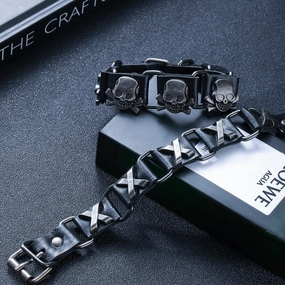 Wholesale Punk Leather Alloy Skeleton Men's Bracelets