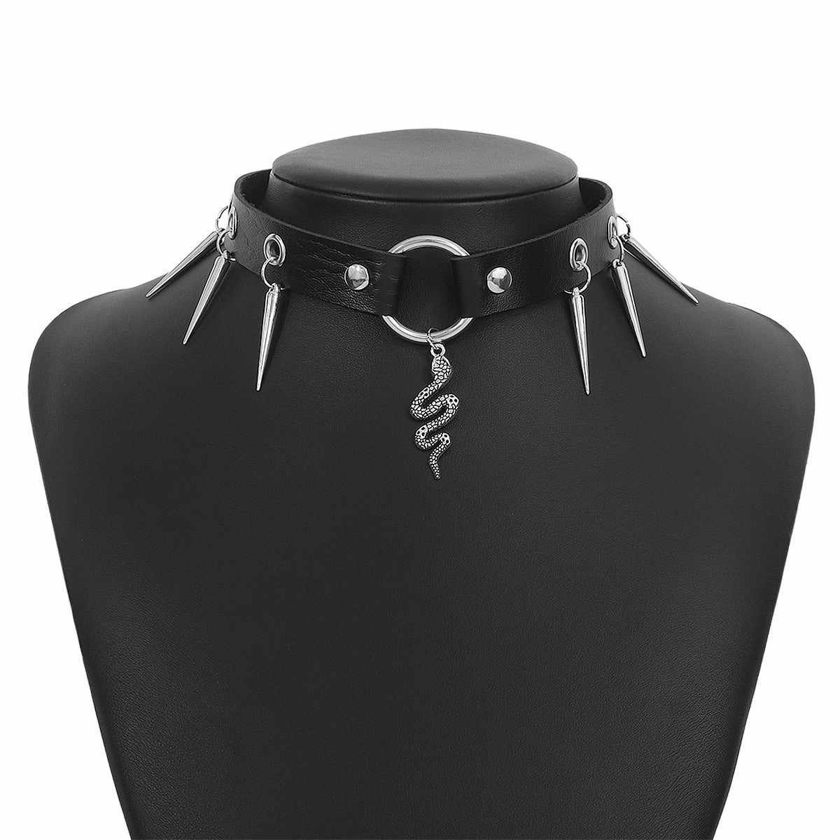Wholesale Punk Rock Fan Gothic Leather Snake Rivet Bondage Collar Clavicle Chain