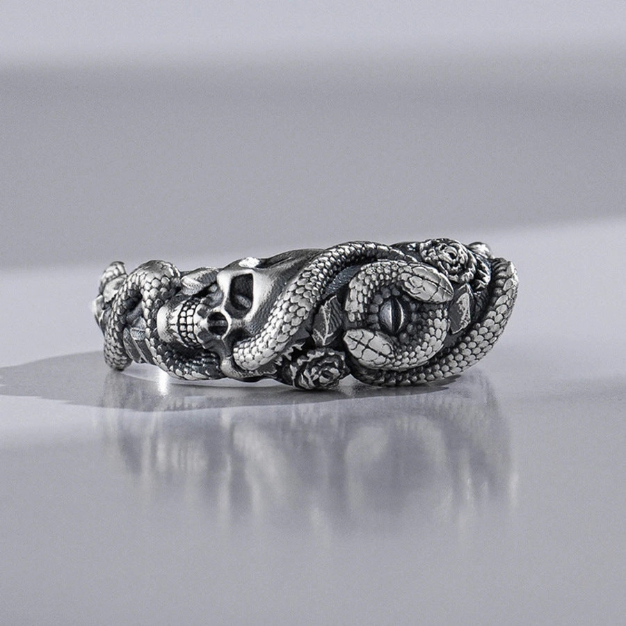 Wholesale Punk Skull Rose Snake Ring