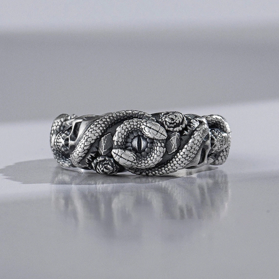 Wholesale Punk Skull Rose Snake Ring