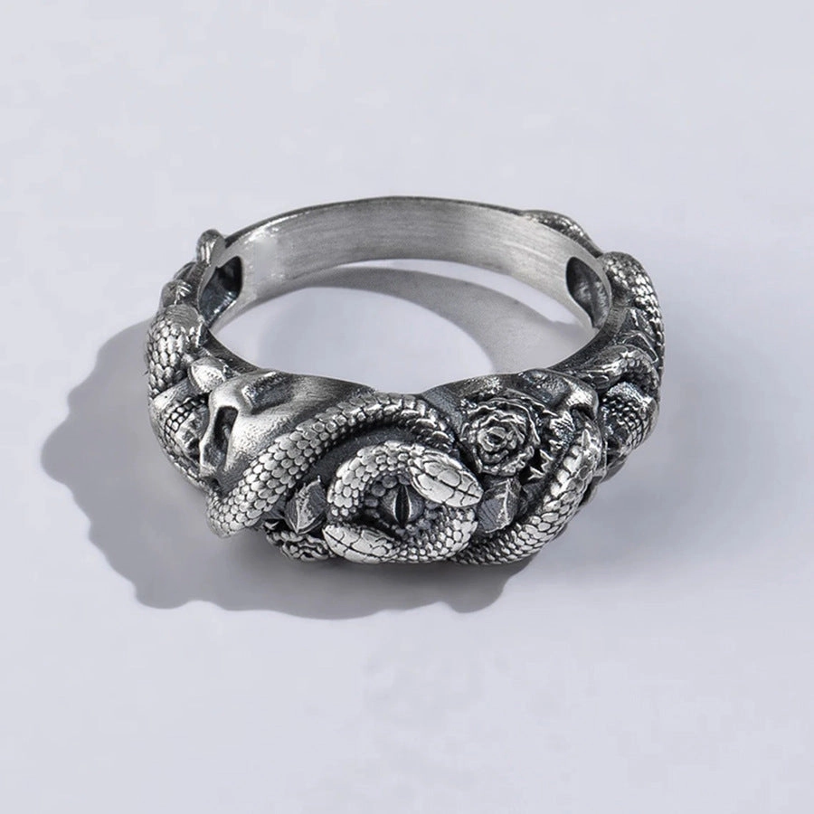 Wholesale Punk Skull Rose Snake Ring